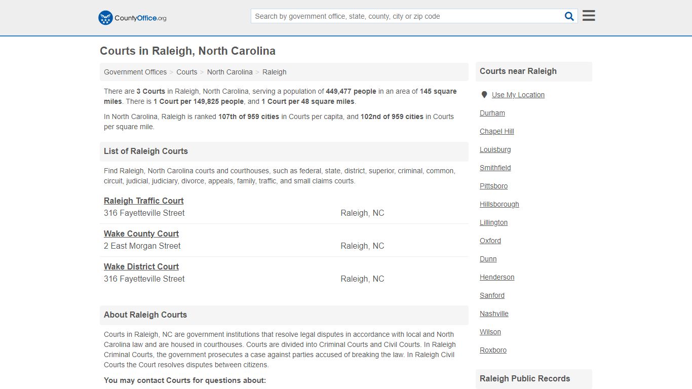 Courts - Raleigh, NC (Court Records & Calendars) - County Office